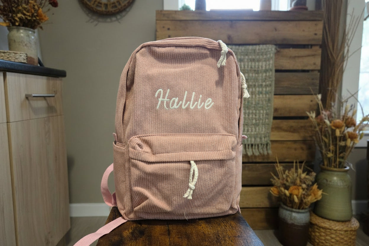Personalised Embroidered Corduroy Backpack