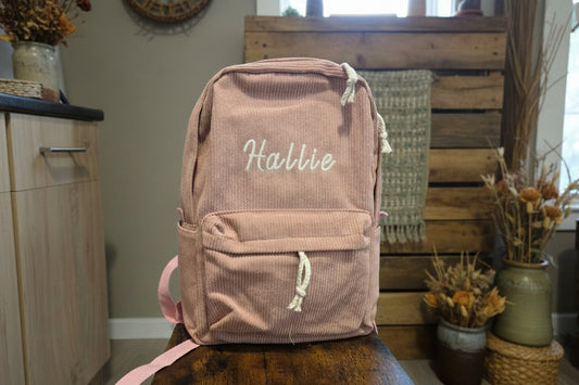 Personalised Embroidered Corduroy Backpack